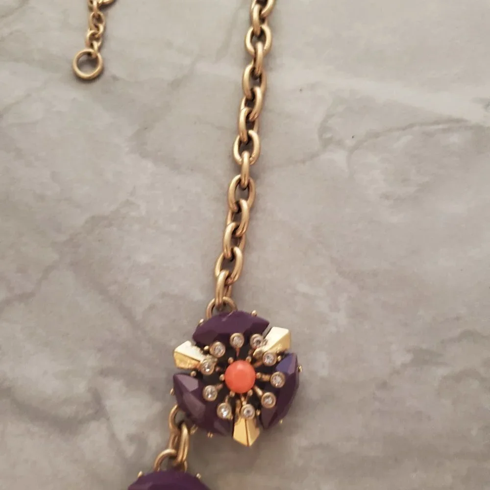💜 J.Crew Retro Purple Rhinestone Crystal Cluster Burst Statement Necklace 💜 - Picture 5 of 13
